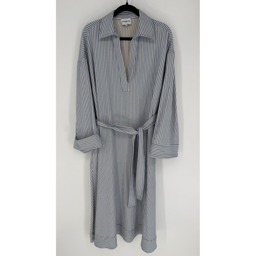 FRNCH PARIS ALISSE SHIRT DRESS VERTICAL STRIPES 100% COTTON LARGE FRENCH CHIC